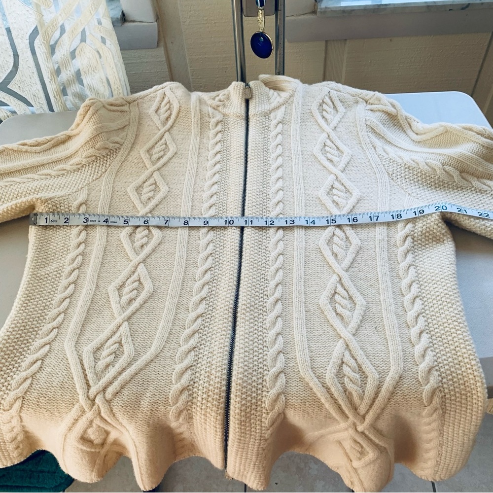 Ralph Lauren Cable Knit Full Zip 100% Ivory Wool Cardigan size XL - Picture 6 of 12